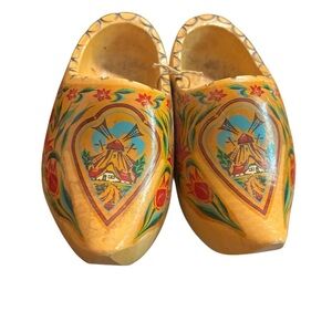Small Artisan Dutch Wooden Clogs with Colorful Patterns Home Decor